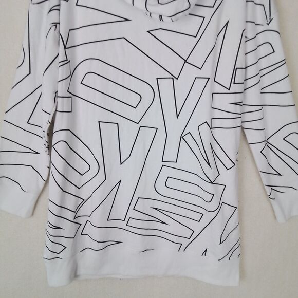 DKNY‎ Womens Hoodie Dress XL White Black Logo Sweatshirt Dress Cozy Soft - Picture 7 of 13